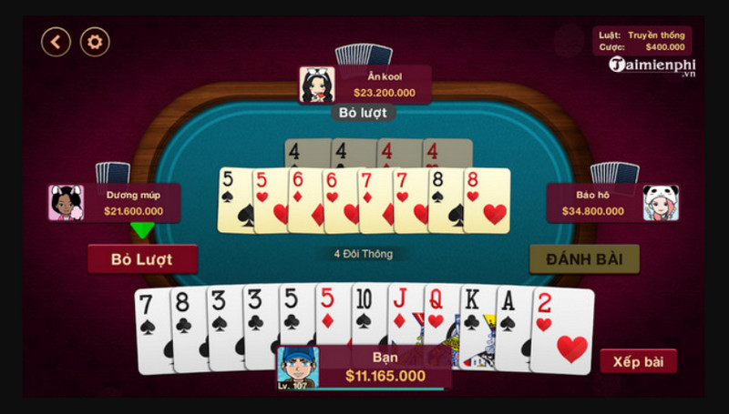 Tiền cược thắng, thua trong game tiến lên miền Nam